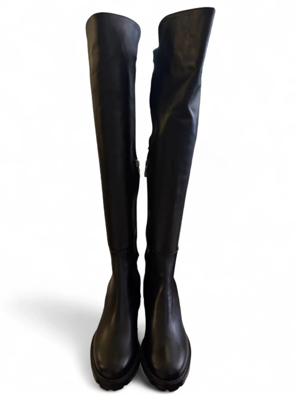 Vinci Valeria Pearl-Accent Over-the-Knee Leather Black Boots